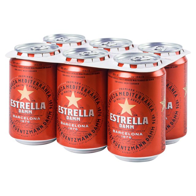 Estrella Damm Premium Lager Beer Cans, 6 x 330ml