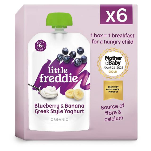 Little Freddie Blueberry & Banana Yoghurt Organic Pouch, 6 Mths+ Multipack, 6 x 100g