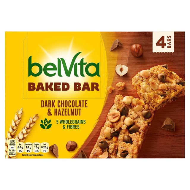 Belvita Dark Chocolate & Hazelnut Baked Bar Multipack, 4 Per Pack
