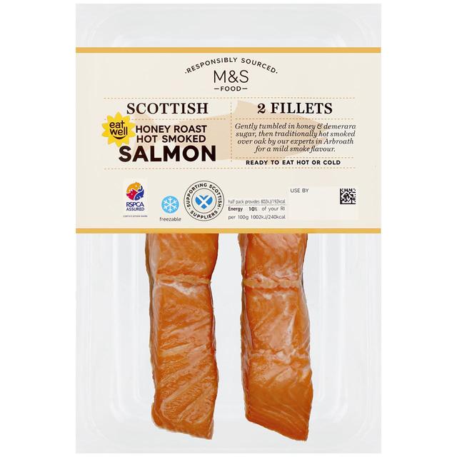 M & S 2 Scottish Honey Roast Hot Smoked Salmon, 160g