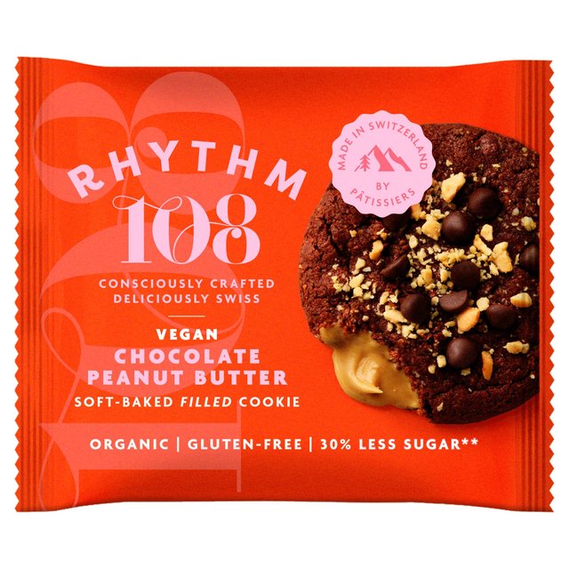 Rhythm 108 Swiss Vegan Chocolate Peanut Butter Soft-Baked Filled Cookie, 50g