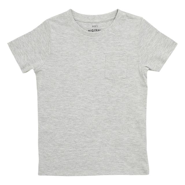M & S Boys, Organic Cotton Plain T-Shirt, 2-3 Years, Grey Marl