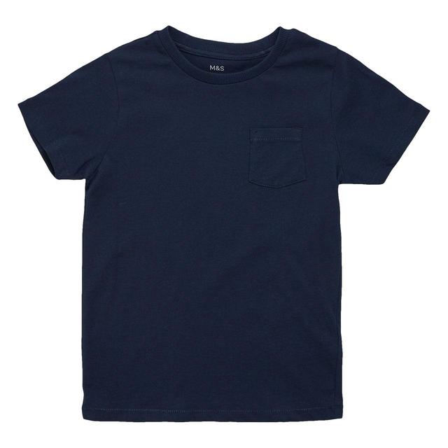 M & S Boys, Organic Cotton Plain T-Shirt, 2-3 Years, Navy