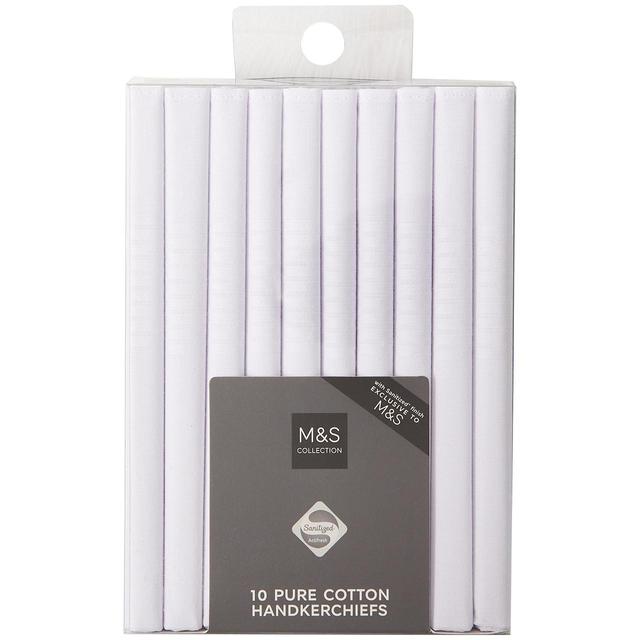 M & S Antibacterial Pure Cotton Handkerchiefs White, 10 Per Pack