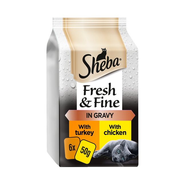 Sheba Fresh & Fine Cat Pouches Poultry Collection in Gravy, 6 x 50g