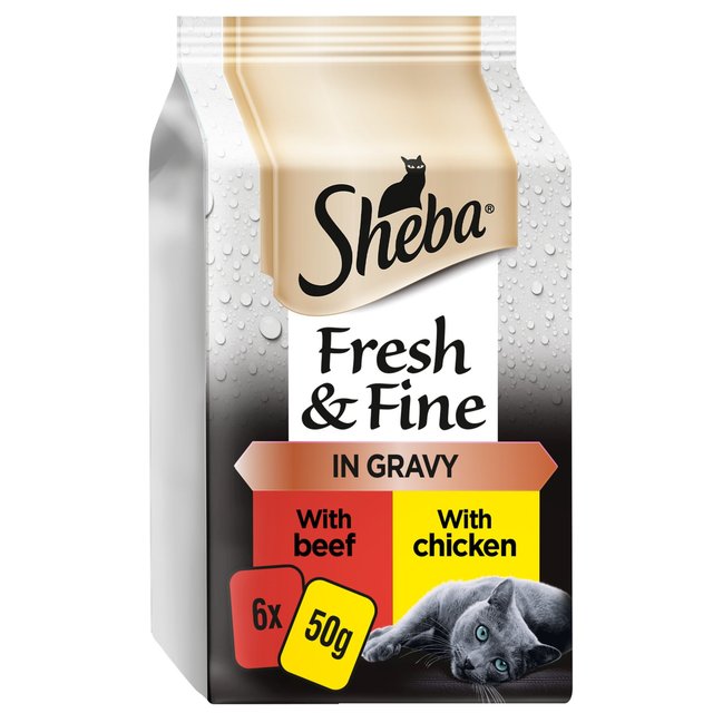 Sheba Fresh & Fine Cat Pouches Meat Collection in Gravy, 6 x 50g