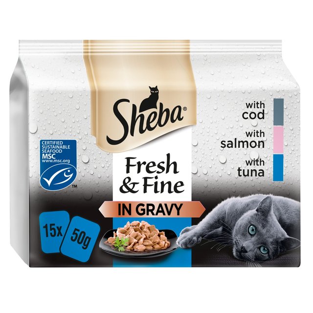 Sheba Fresh & Fine Cat Pouches MSC Fish Collection in Gravy, 15 x 50g