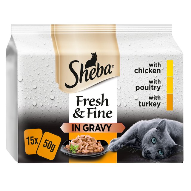 Sheba Fresh & Fine Cat Pouches Poultry Collection in Gravy, 15 x 50g