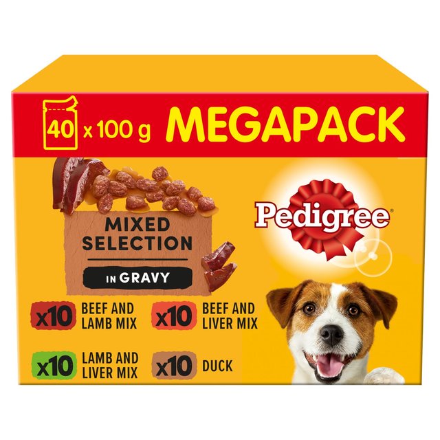 Pedigree Wet Dog Food Pouches Mixed Varieties in Gravy, 40 x 100g