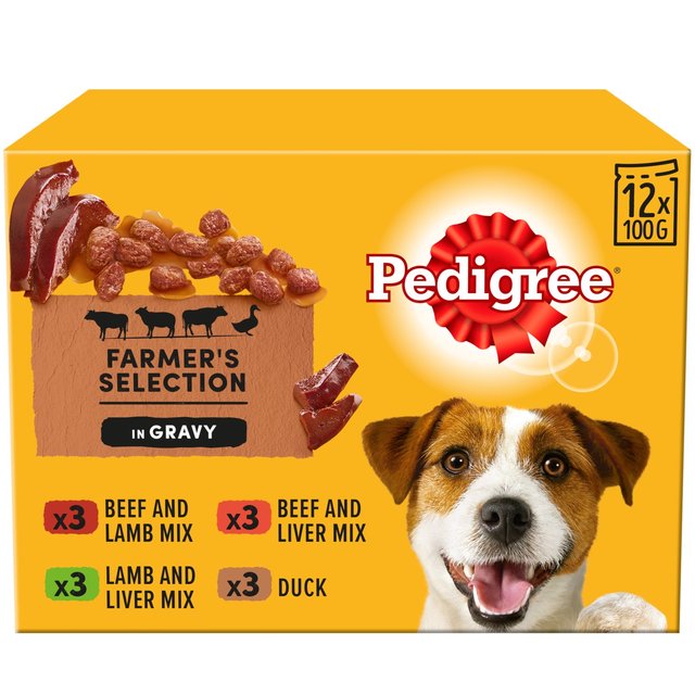 Pedigree Wet Dog Food Pouches With Beef, Liver and Vegetables in Gravy, 12 x 100g
