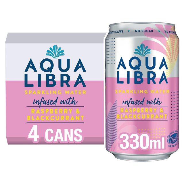 Aqua Libra Raspberry & Blackcurrant Infused Sparkling Water, 4 x 330ml