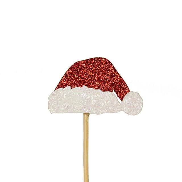 Anniversary House Glitter Santa Hat Christmas Cupcake Toppers, 12 Per Pack