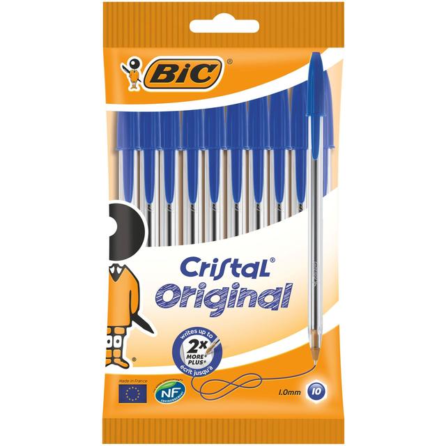 BIC Cristal Original Ballpoint Pens Blue, 10 Per Pack