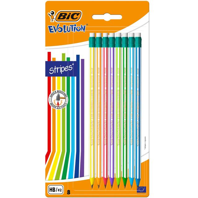 BIC Evolution Stripes With Eraser, 8 Per Pack