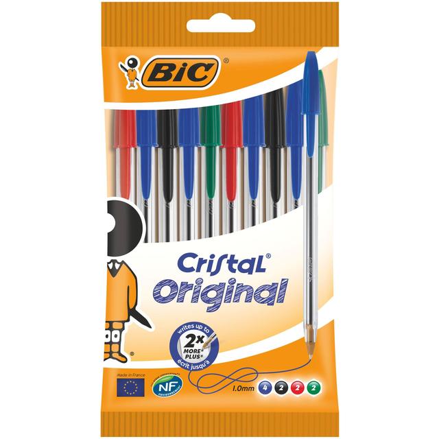 BIC Cristal Original Ballpoint Pens Assorted, 10 Per Pack