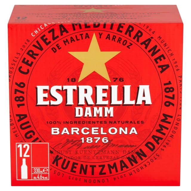 Estrella Damm Premium Lager Beer Bottles, 12 x 330ml
