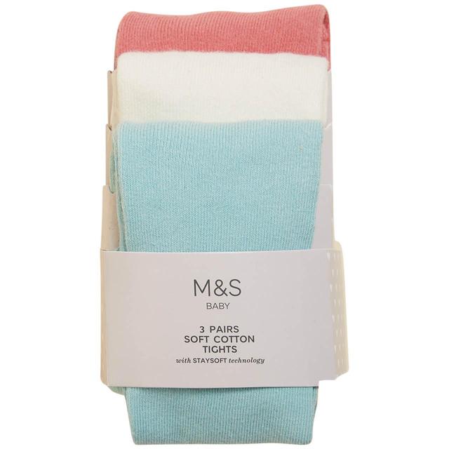 M & S Floral Tights, 3 Pack, 0-6 Months, Pink Mix