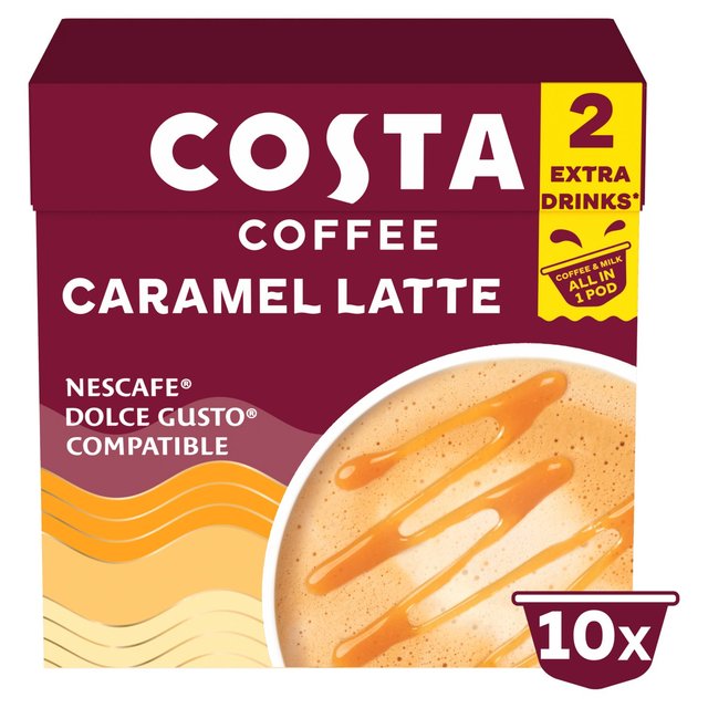 Costa Coffee Nescafe Dolce Gusto Compatible Caramel Latte, 10 per Pack