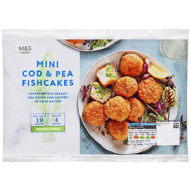 M & S Mini Cod & Pea Fishcakes Frozen, 388g