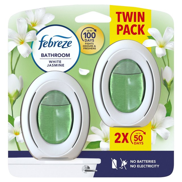 Febreze Bathroom Air Freshener White Jasmine, 2 Per Pack