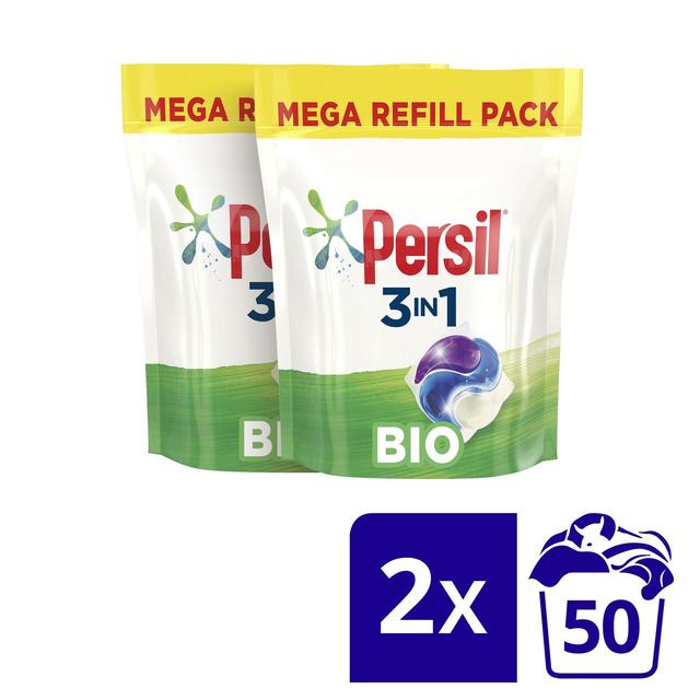 Persil 3 in 1 Laundry Washing Capsules Bio 100 Wash, 2 x 50 per Pack