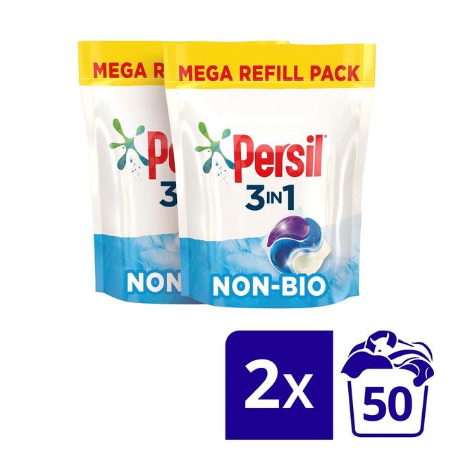 Persil 3 in 1 Laundry Washing Capsules Non Bio 100 Wash, 2 x 50 per Pack
