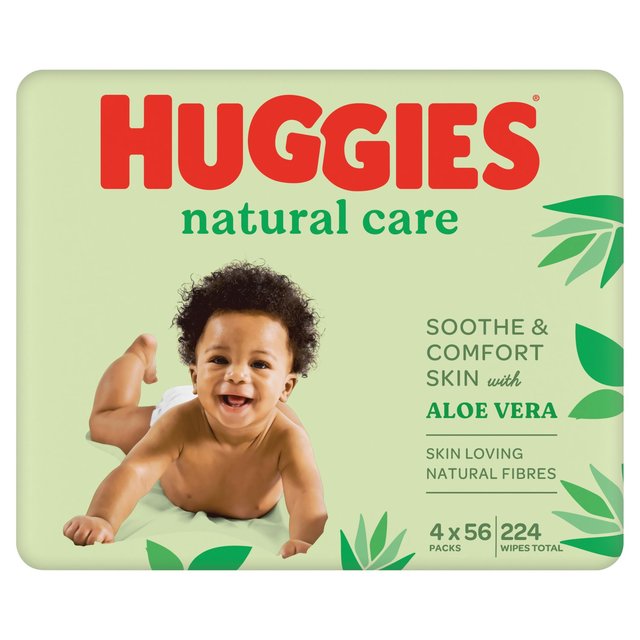 Huggies Natural Care 99% Water Baby Wipes, Multipack, 4 x 56 per Pack
