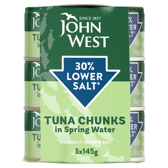 John West Lower Salt Tuna Chunks In Spring Water, 3 x 145g