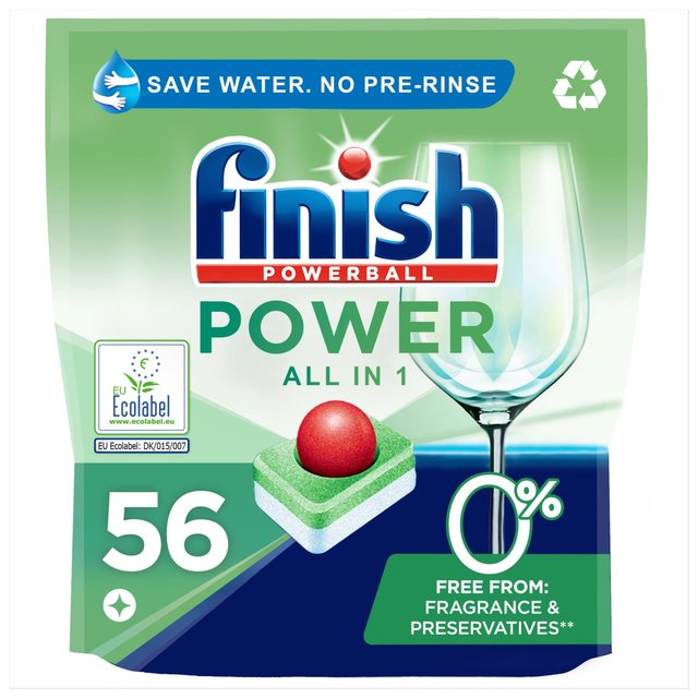 Finish Power 0% Dishwasher Tablets, 56 Per Pack