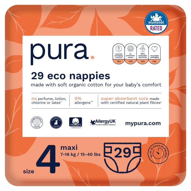 Pura Eco Nappies, Size 4, 7-18kg