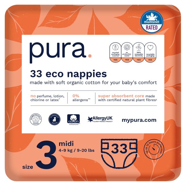 Pura Eco Nappies, Size 3, 4-9kg