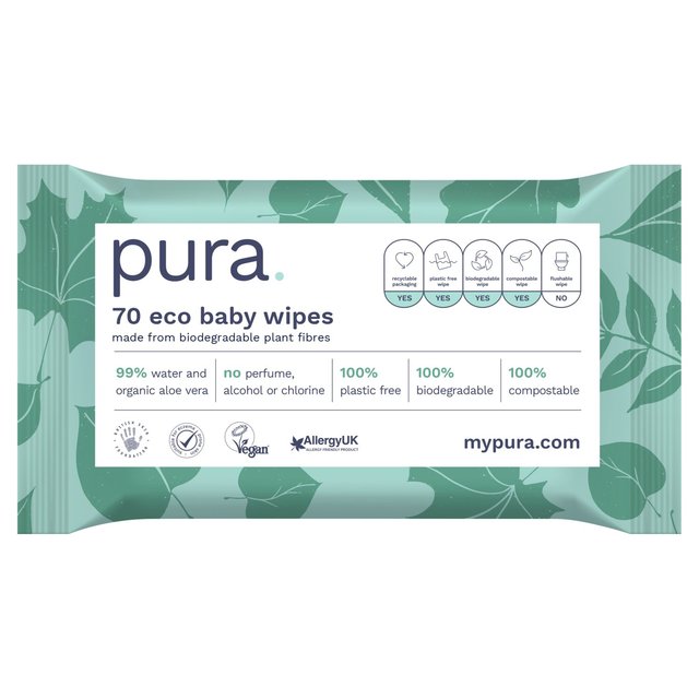 Pura Eco Baby Wipes, 70 Per Pack
