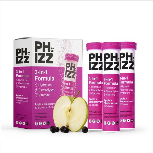 Phizz Apple & Blackcurrant Multivitamin, Hydration & Electrolyte Tablets, 60 Per Pack