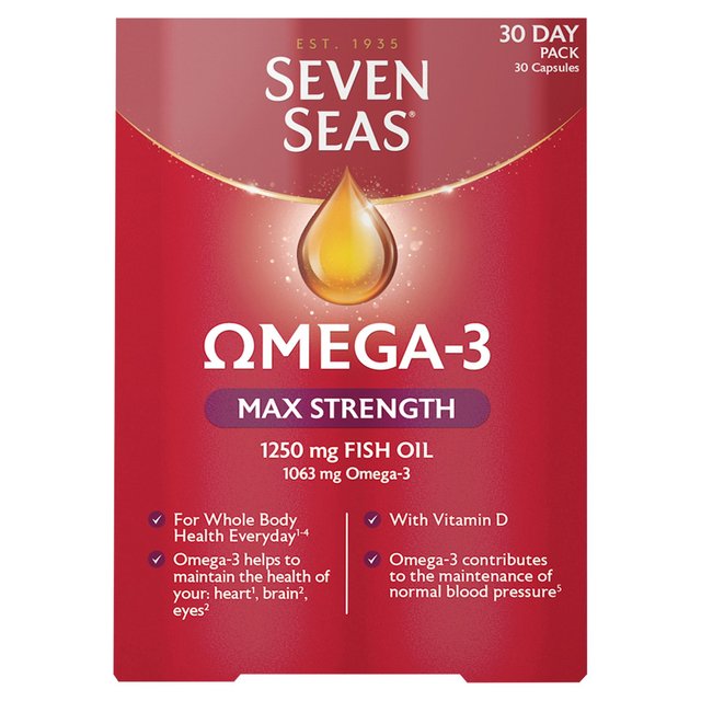 Seven Seas Omega-3 Fish Oil Max Strength With Vitamin D Capsules, 30 per Pack