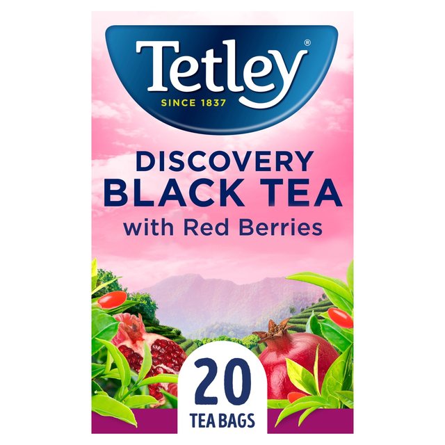 Tetley Discovery Black Tea With Pomegranate, Raspberry and Goji Berry, 20 Per Pack