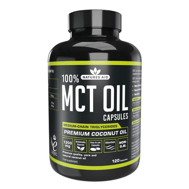 Natures Aid 100% MCT Oil Premium Coconut Oil Supplement Capsules, 120 Per Pack