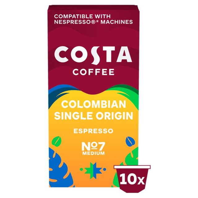 Costa, One Size, Nespresso Compatible Columbian Roast Espresso, 10 Per Pack