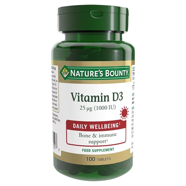 Nature’s Bounty Vitamin D3 Supplement Tablets 25ug 1000IU, 100 per Pack