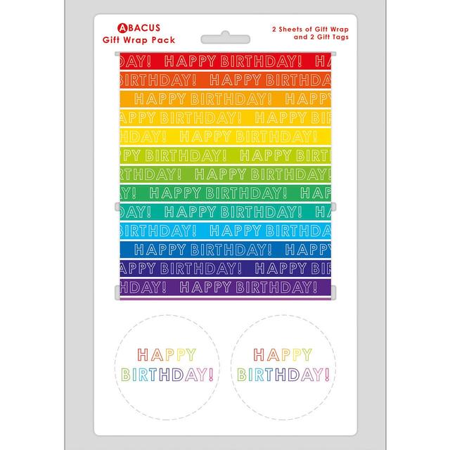 Abacus Rainbow Stripe Gift Wrap, Plastic Free Packaging, 2 Per Pack