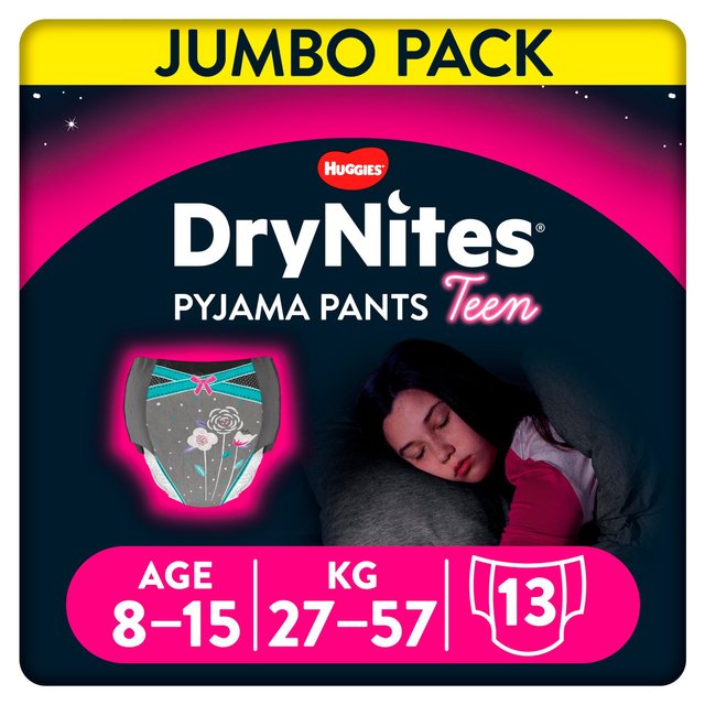 Huggies 8-15 Years Black Drynites Pyjama Pants Jumbo Girls, 27-57kgs, 8-15 Years, 27-57kg