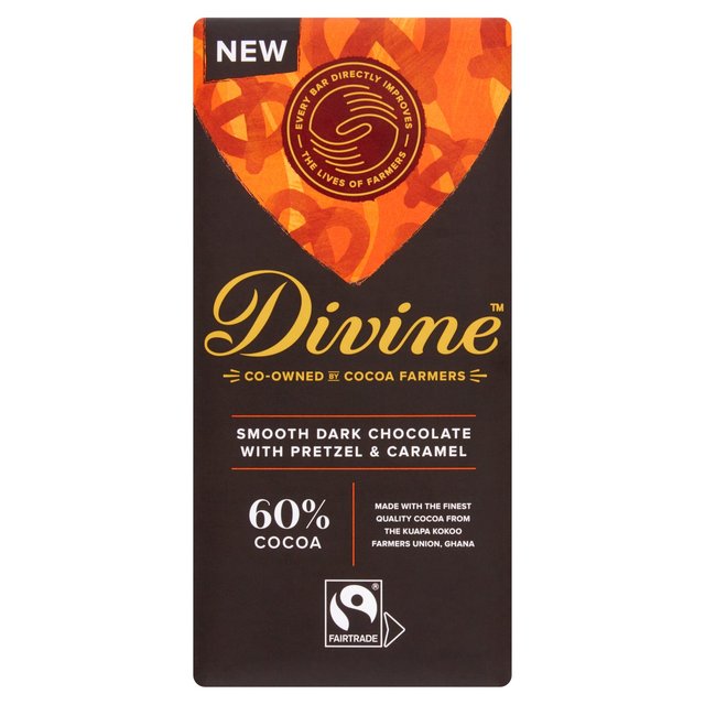 Divine 60% Dark Chocolate With Pretzel & Caramel, 90g