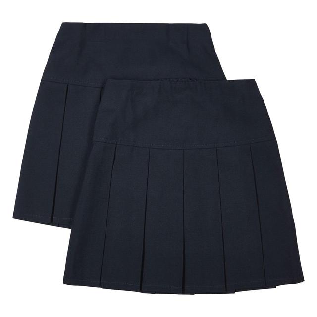 M & S Girls 2pk Navy Crease Resistant School Skirts, 4-5 Years