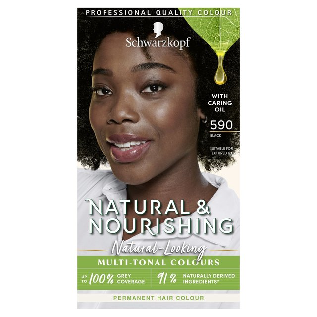 Schwarzkopf Natural & Nourishing 590, Black Permanent Hair Dye, 143g