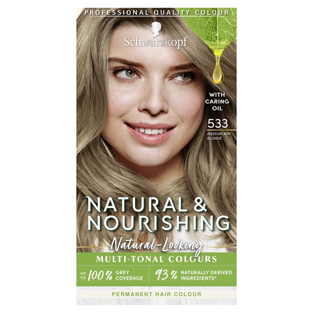Schwarzkopf Natural & Nourishing 533, Medium Ash Blonde Permanent Hair Dye, 143g