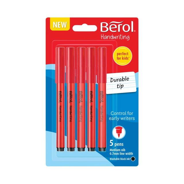 Berol Handwriting Pen Medium Black, 5 Per Pack