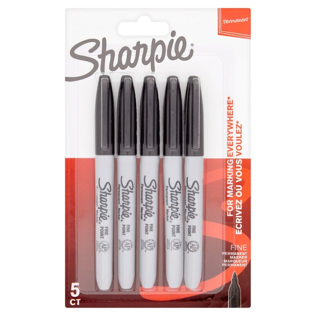 Sharpie Permanent Marker Black, 5 Per Pack