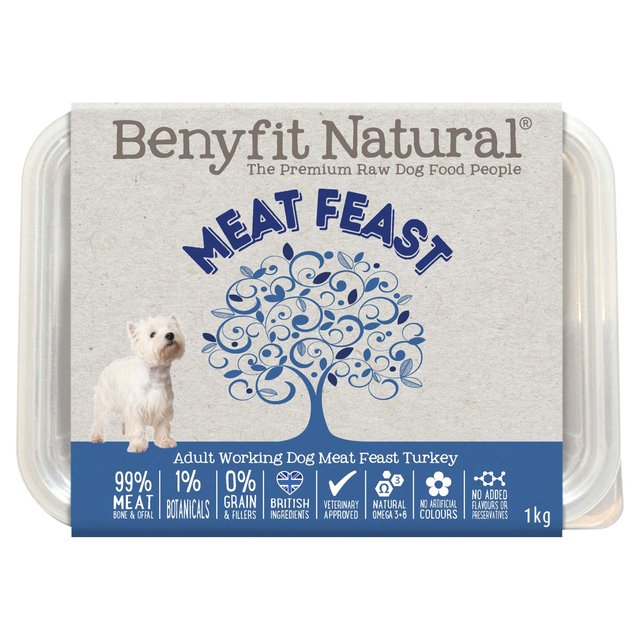 Benyfit Natural Meat Feast Turkey Complete Adult Raw Working Dog Food, 1kg