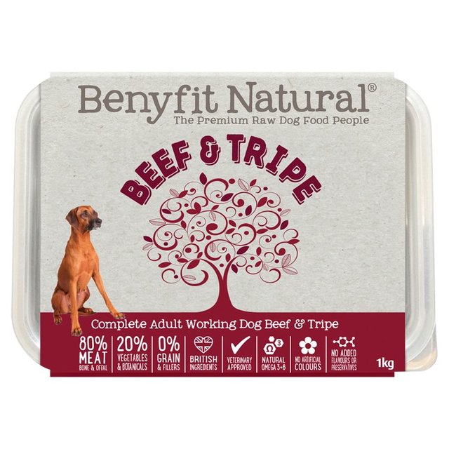 Benyfit Natural Beef & Tripe Complete Adult Raw Working Dog Food, 1kg