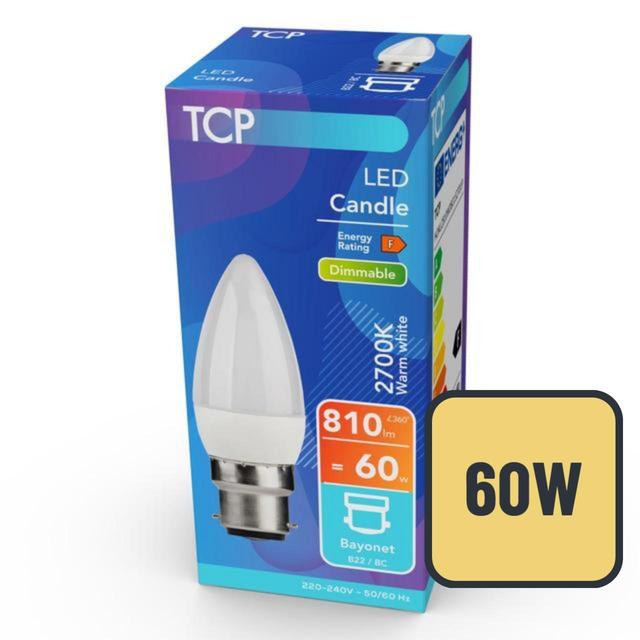 TCP Dimmable Candle Bayonet 60W Light Bulb, 7.5w - 60w