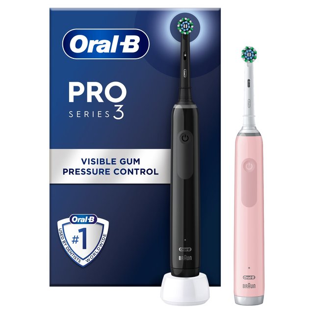 Oral-B Pro 3 3900 Black & Pink Duo Pack of 2 Electric Toothbrushes, 2 Per Pack